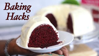 How to Make a Bakery Style RED VELVET CAKE from a Box Cake Mix using BASIC BAKING HACKS #DUNCANHINES screenshot 3
