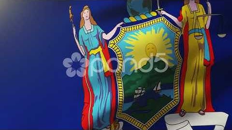 New York Flag Waving In The Wind. Looping Sun Rises Style. Animation Loop