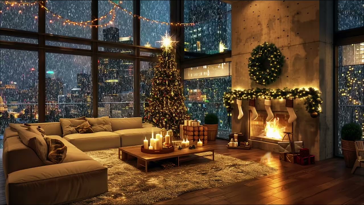 Christmas Jazz by the Fireplace 🔥 Cozy Winter City Ambience