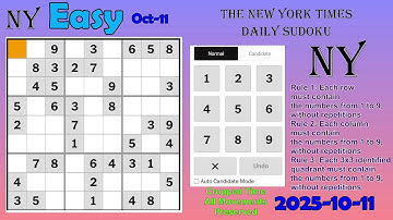 The New York Times Daily Sudoku 2025-10-11 Easy