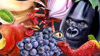 onion spider & grape crocodile & apple cock & eggplant gorilla & garlic bird & strawberry lizard