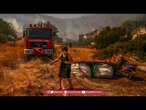 Greek firefighters use