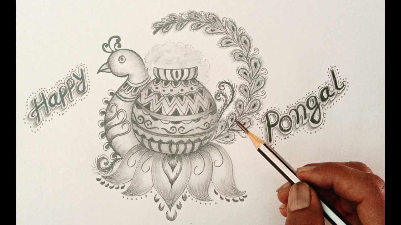 Happy pongal drawing, pencil drawing, - YouTube