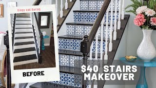 $40 Stairs Makeover | DIY Removable Vinyl Tile Using the Cricut