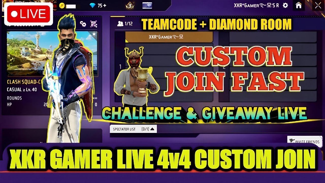 Free Fire Custom LIVE 🔴 | 100K Subscriber Challenge 😈 | Short Room | XKR Gamer