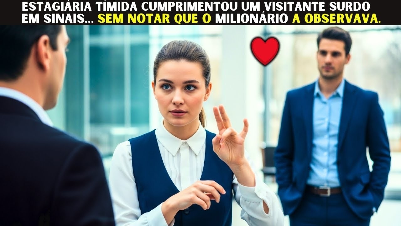 Estagiária tímida cumprimentou um visitante surdo em sinais… sem notar que o milionário a observava.