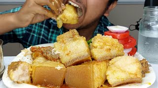 MUKBANG : HUGE FATTY YUMMY PORK PIECES  | SALAD | RICE | HUNGRY GADWALI MUKBANG