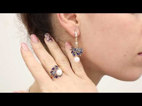 Золотой комплект SOKOLOV с фианитом, сапфировым корундом и жемчугом 792198;791155