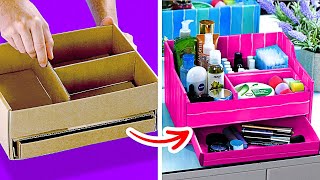 40 SIMPLE ORGANIZING HACKS FOR YOUR HOME || 5-Minute Cardboard Projects You Can Easily Repeat!