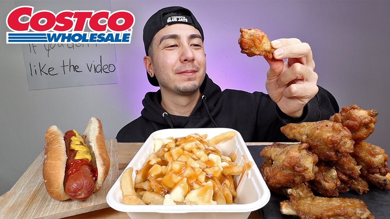 CANADIAN Costco Food Court With Fried Chicken Wings, Poutine And Hot Dog Mukbang - YouTube