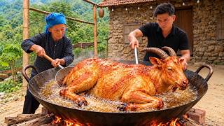Crispy Whole Fried Goat – Giant Pan Cooking with Grandma – Traditional Wood-Fired Cooking screenshot 5