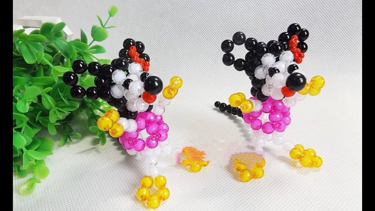 DIY kawaii bead Mickey Mouse keychain 水晶串珠教学 可爱的米老鼠挂饰