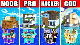 Minecraft FAMILY FIRST CLASS WATER HOUSE BUILD CHALLENGE - NOOB vs PRO vs HACKER vs GOD in Minecraft