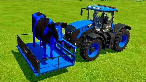 TRANSPORTING BLUE COWS WITH COLORED JCB TRACTORS - Farming Simulator 22