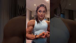 Beautiful Muscular Russian Bodybuilder Flexes Abs Through Shirt Riverafit Ruby Rivera