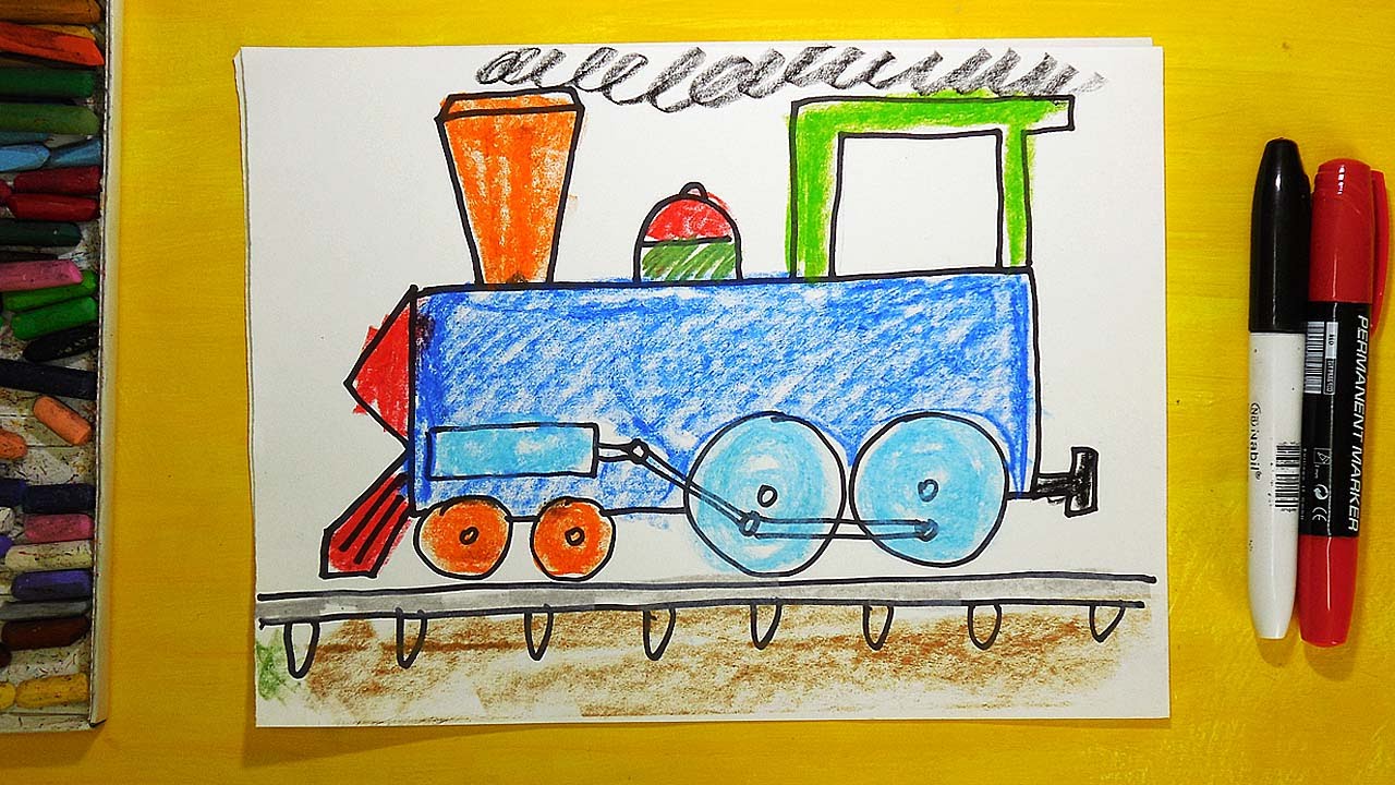Нарисовать детскую железную. Поезд рисунок. Рисование с детьми поезд. Паровоз рисунок. Рисование паровозиков.