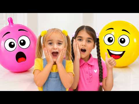Alicia and Leila play hide-and-seek with surprise balloons