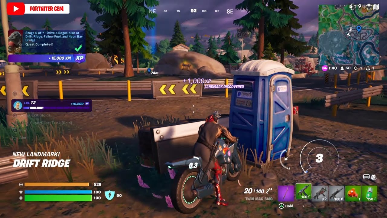 Drive a Rogue bike at Drift Ridge Fallow Fuel and Neon Bay Bridge SYNDICATE Quests