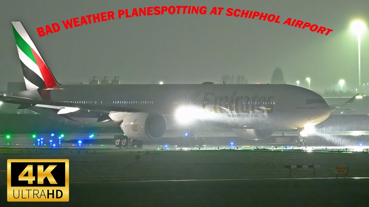 Bad Weather PlaneSpotting at Schiphol Airport - Intense Weather Conditions untill Darkness