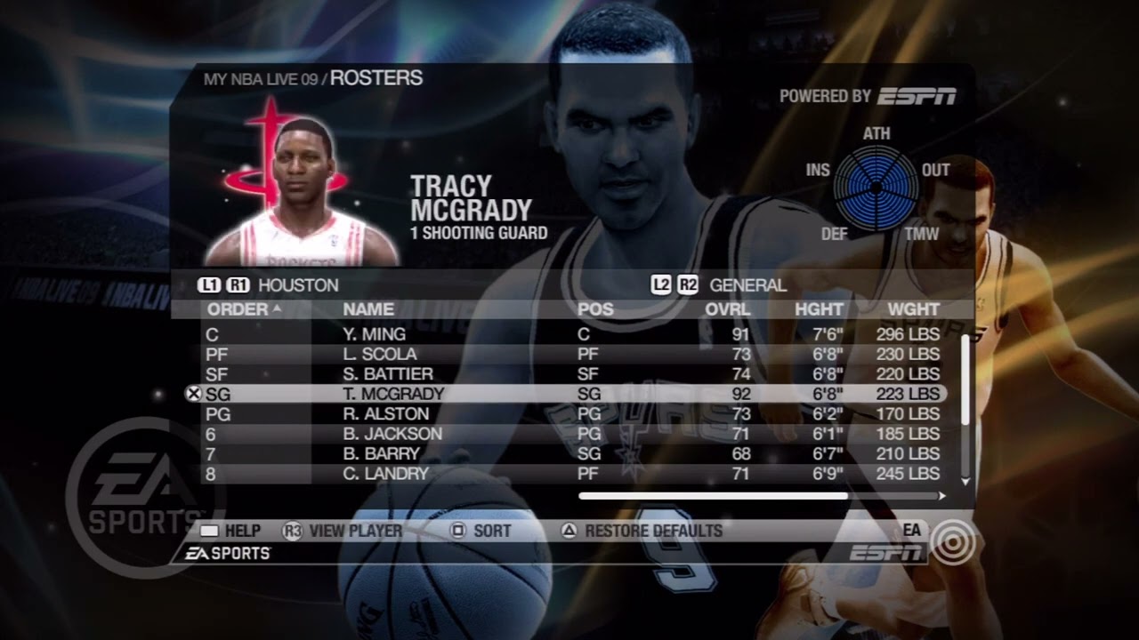NBA Live 09 Houston Rockets Overall Player Ratings