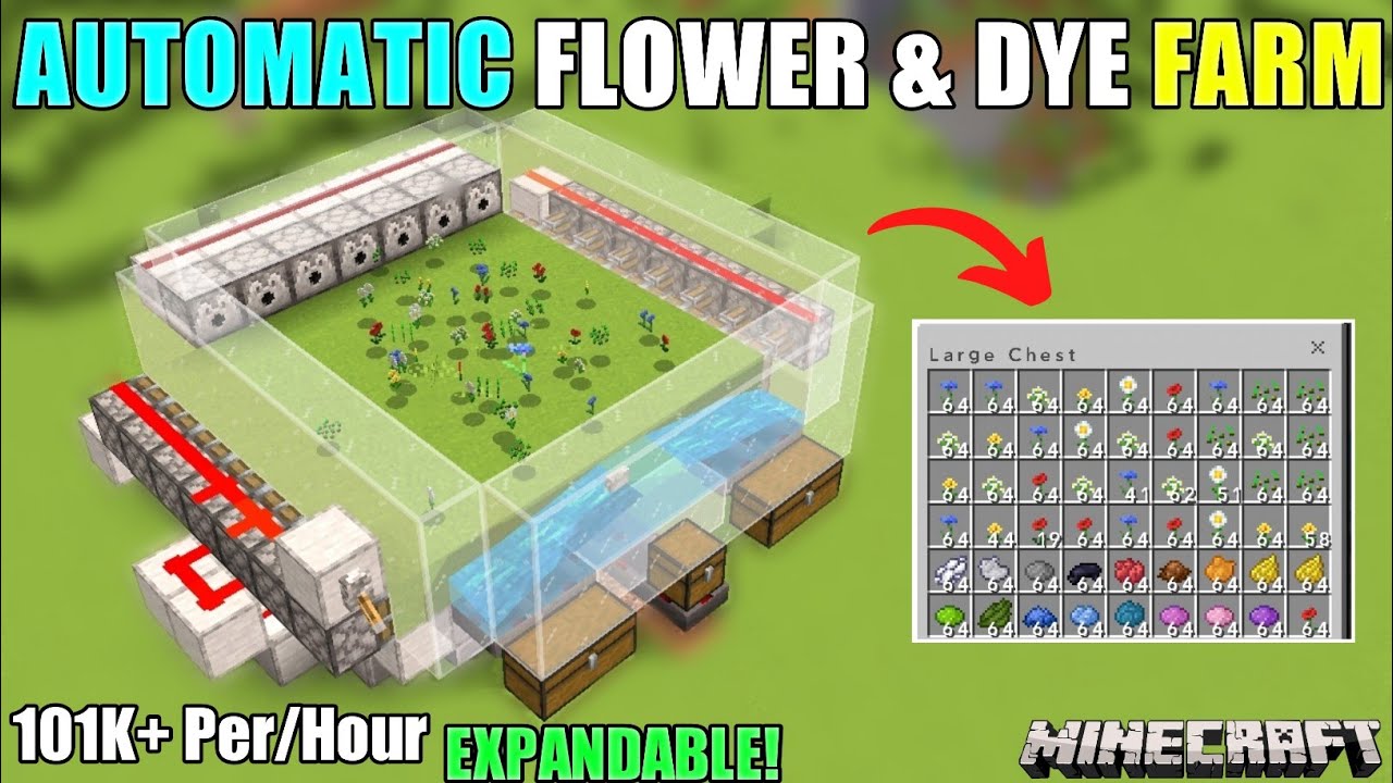 FULLY AUTOMATIC FLOWER & DYE FARM IN MINECRAFT BEDROCK 1.19(MCPE/X BOX/CONSOLE/PS4/NINTENDO ...