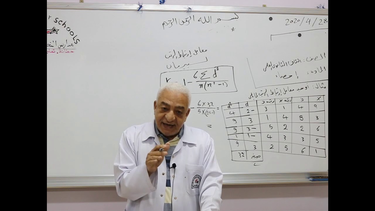مادة الأحصاء للصف الثاني الثانوي العلمي / معامل ارتباط الرتب لسبيرمان