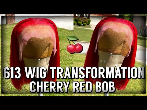 613 TRANSFORMATION CHERRY RED BOB🍒DYING/WATER COLOR+CUSTOMIZATION - TINASHE HAIR - 동영상