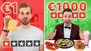 €1 VS €1000 VOEDSEL ETEN IN 1 DAG! Met Rutger *Experiment*