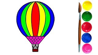 Hot Air Balloon Coloring Pages How to draw and paint Hot air balloon Learn Colors for Kids