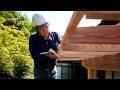 Carpenter Builds a Wooden Terrace Roof by Hand