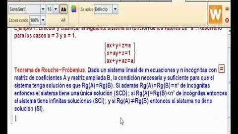 Tutorial Wiris (La Web del Profe de mates) Video 15: Discusion y resolucion de sistemas lineales