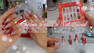 $3 CHRISTMAS PRESS ON NAILS TUTORIAL ❄ | SHEIN PRESS ON NAILS | AFFORDABLE DIY NAILS AT HOME