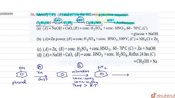 Identify (A), (B) and (C) in the following reaction sequence.      `C_(5)H_(5)OHoverset((A))toC