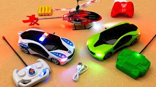 Best Flying | RC 3D Light Police Car | Green Car Racing Unboxng | RC Rechagbule helicopter 
