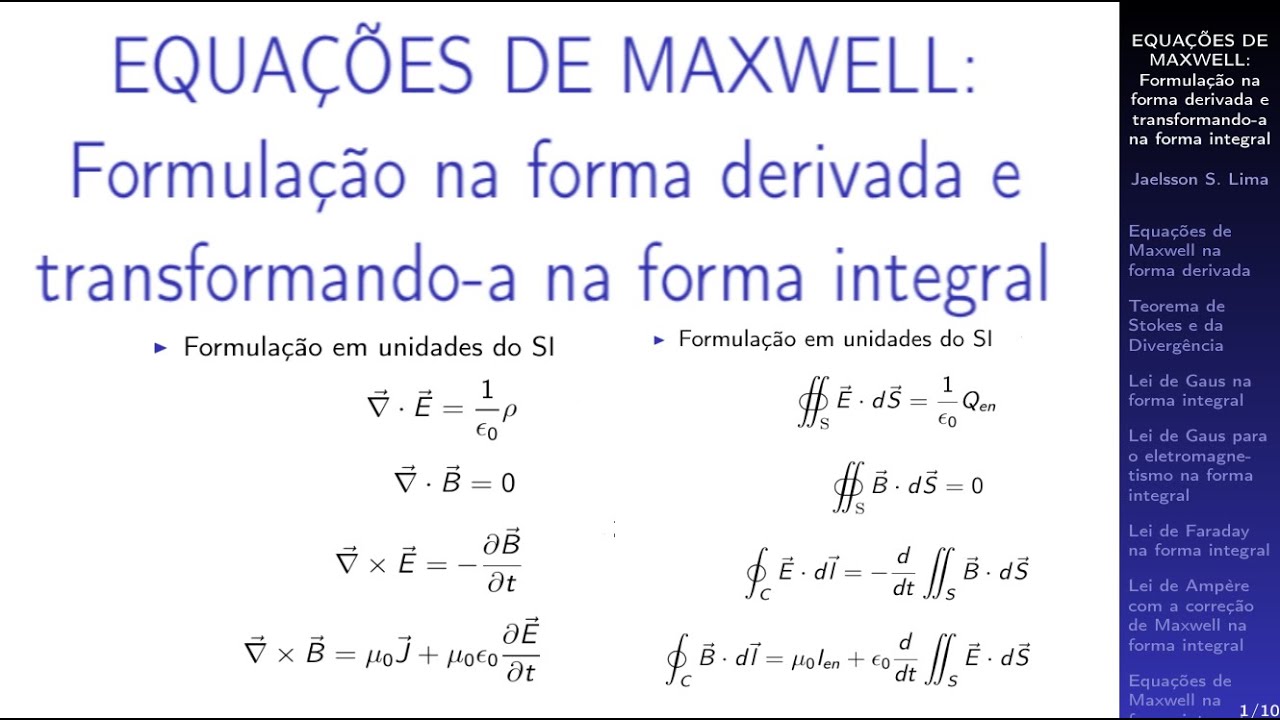 EQUAÇÕES DE MAXWELL Formulação na forma derivada e transformandoa na forma integral YouTube EQUAÇÕES DE MAXWELL Formulação na forma derivada e transformandoa na forma integral YouTube