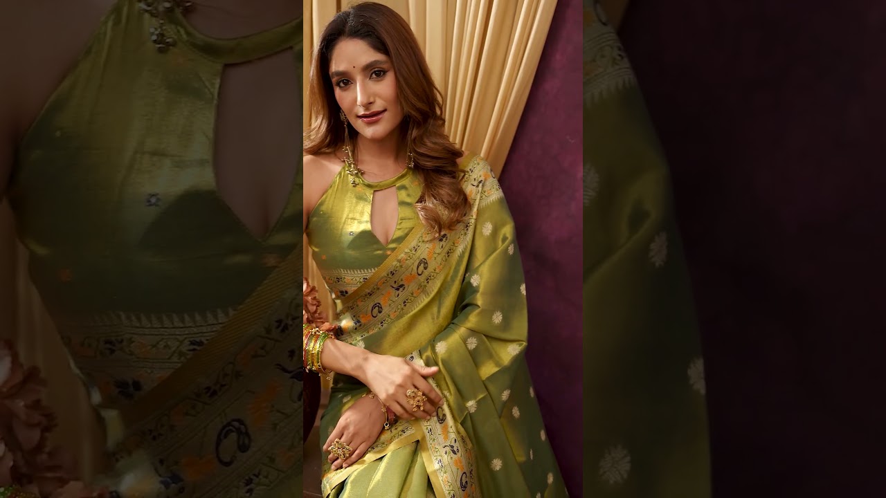 Olive Green Jacquard Weaving Saree – Tissue Silk Blend, Paithani Border