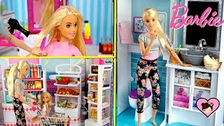 Barbie Dreamhouse Morning Routine - Grocery Shopping & New Hair Cut in Beauty Salon
