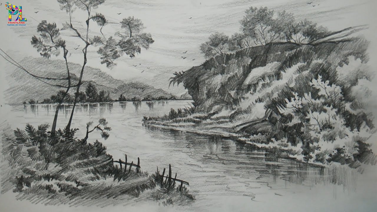 Learn Drawing and Shading A Landscape Art With PENCIL, Pencil Art