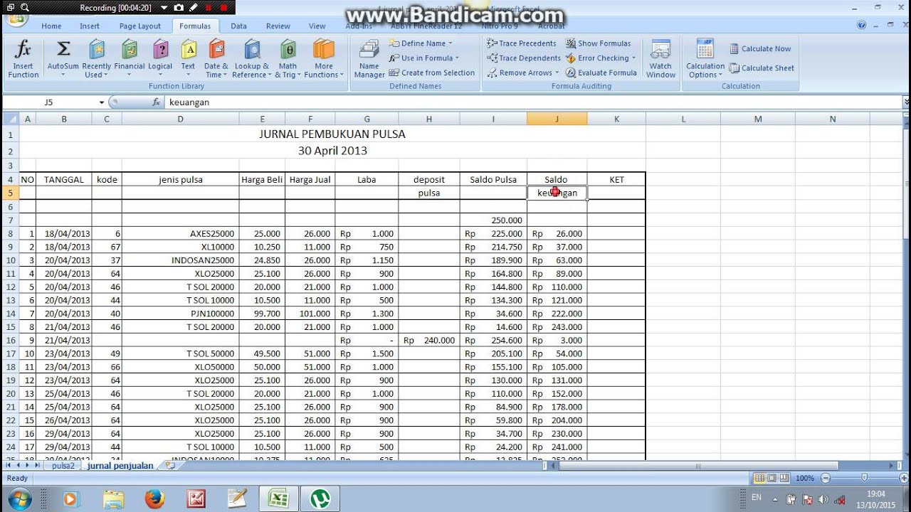 Pembukuan Pulsa Sederhana Dengan Ms Excel Part 1