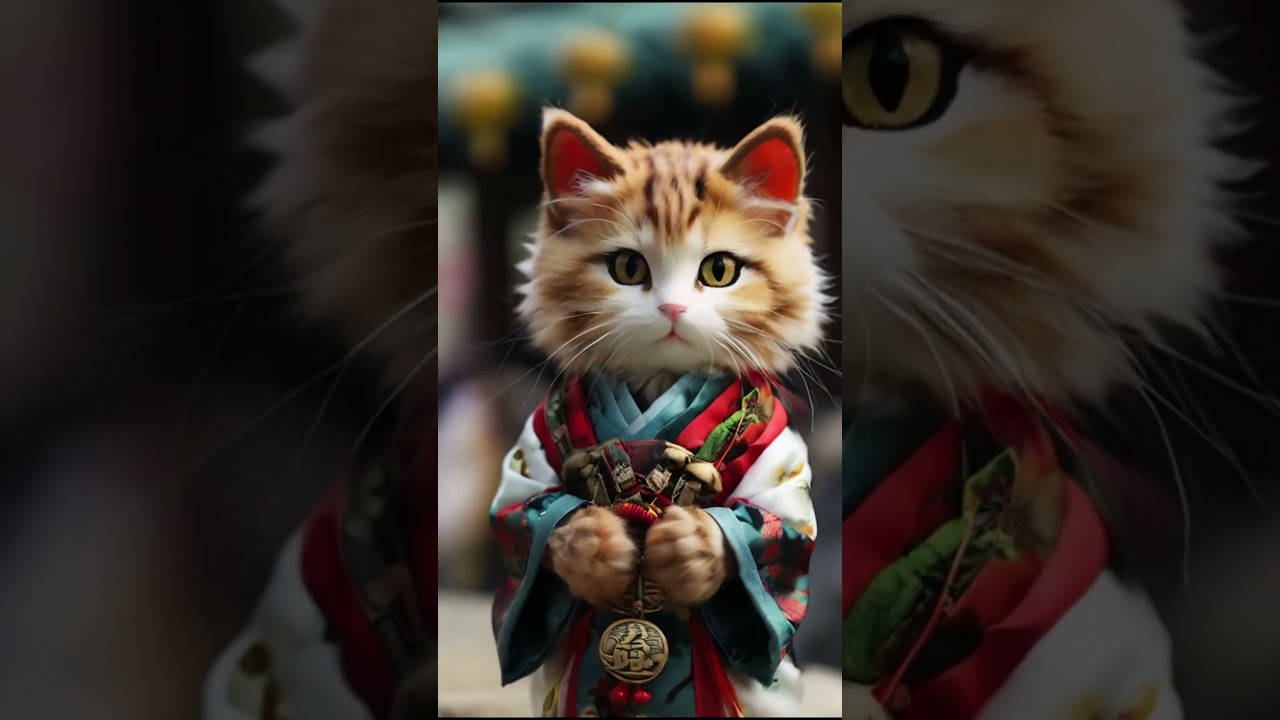 cat in traditional attire, attending an ancient festival