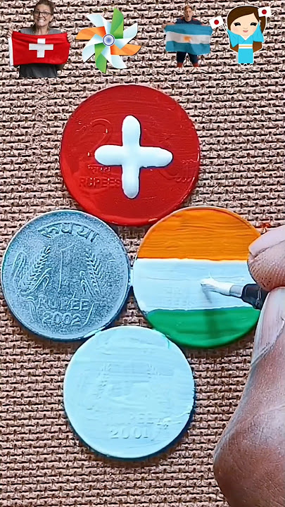 India🇮🇳 Switzerland🇨🇭 Argentina🇦🇷 japan🇯🇵 Flag on coins 🤯 Independence day flag Drawing #shots #art