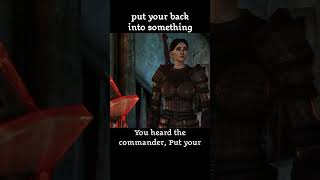 put your back into something — Dragon age : Awakening dialogue scene