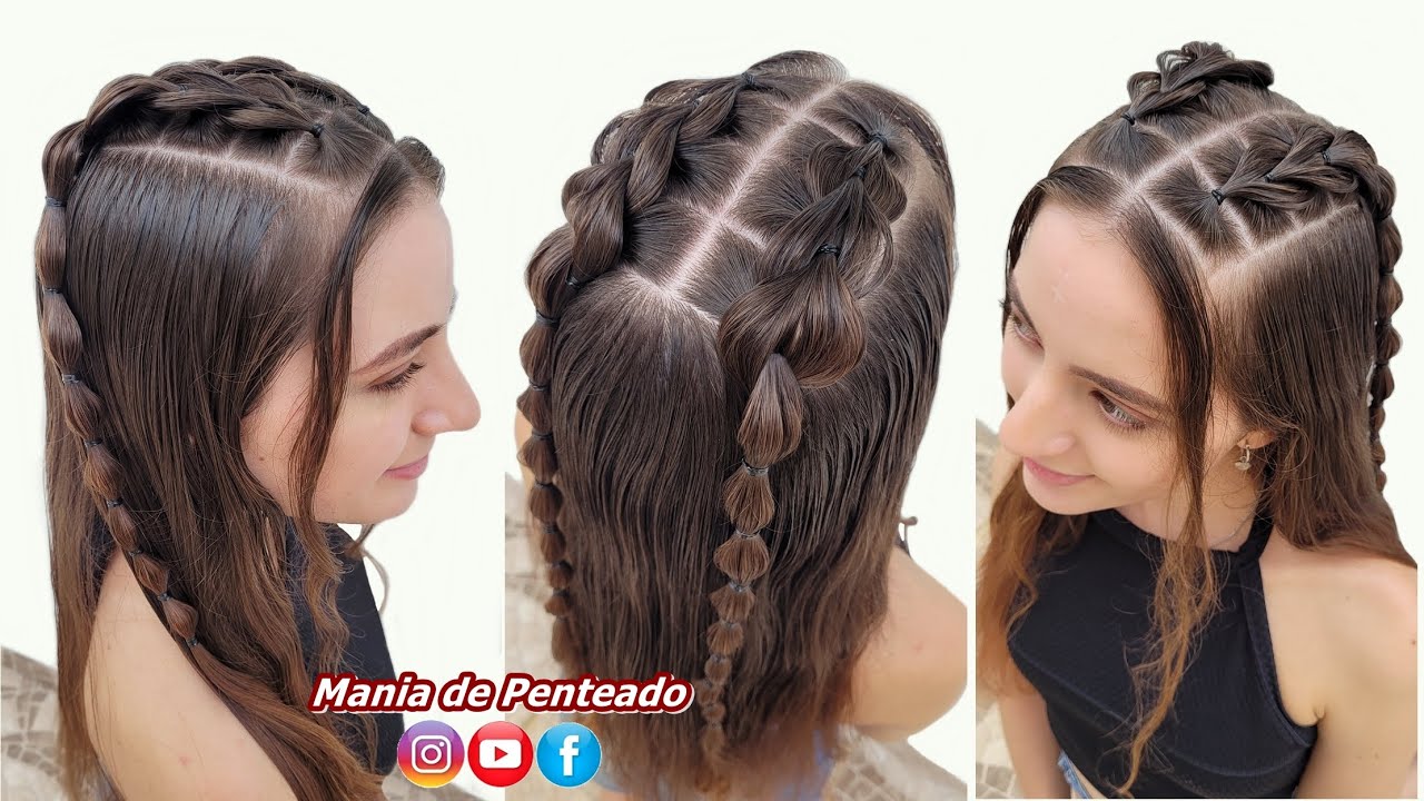 Penteado Fácil Tranças com Ligas e Cabelo Solto | Easy Braids Hairstyles  for Girls 🥰💕 | Goiânia Fashion