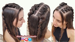 Penteado Infantil Fácil com Trança Falsa e Ligas  Easy Hairstyle with  Braids and Elastics for Girls 