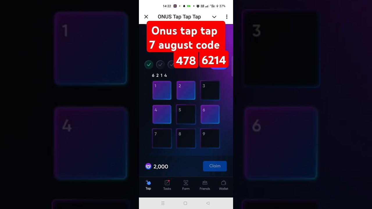 Onus tap tap daily 7 August code | Onus tap tap 