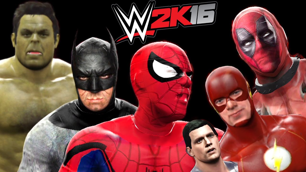 Superman vs Spiderman vs Deadpool vs Hulk vs Batman vs Flash - WWE 2K16 -  YouTube