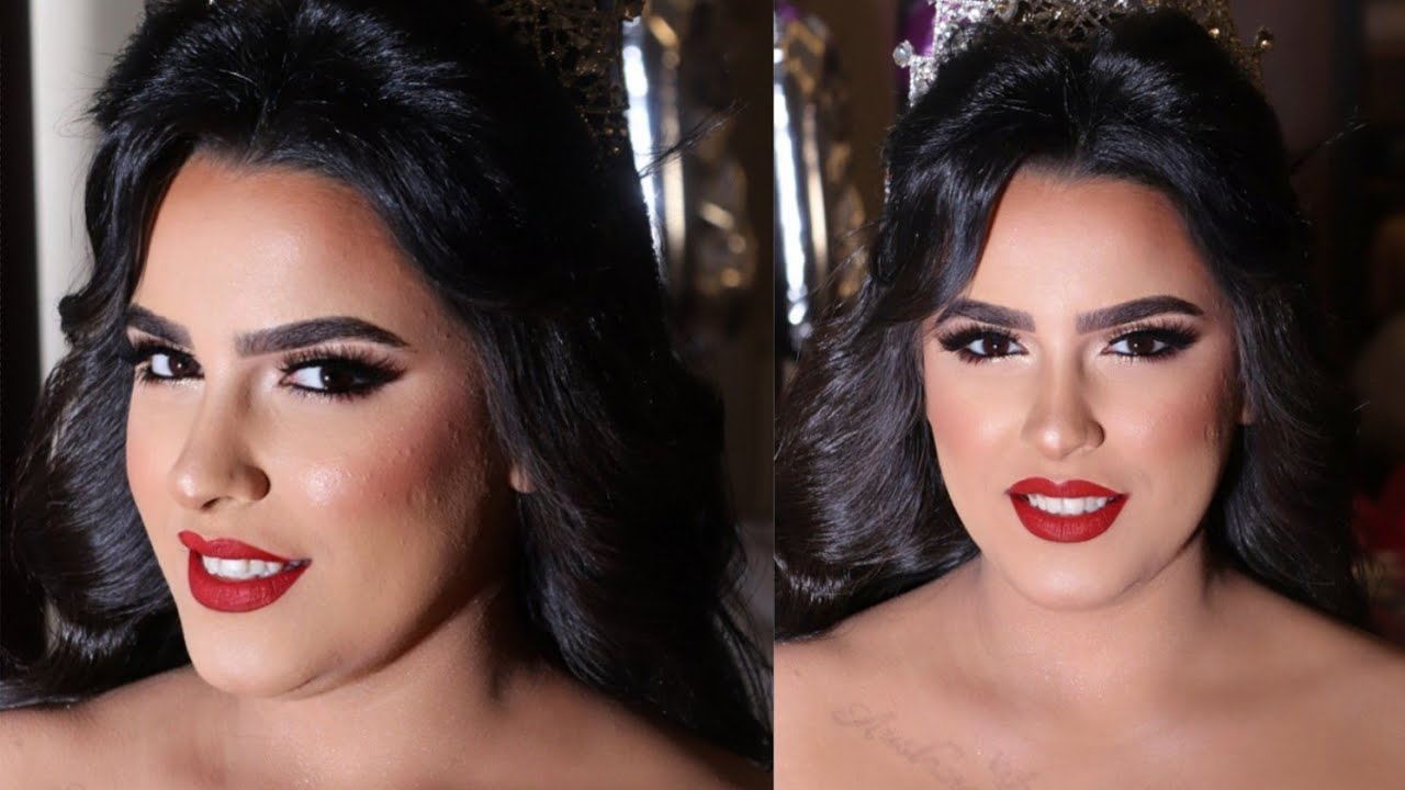 شوفو العرايس الجريئه اللي بتحب الميكب يا جمالهم 🔥 ميكب عروسه ب روج احمر بالشرح الصوتي