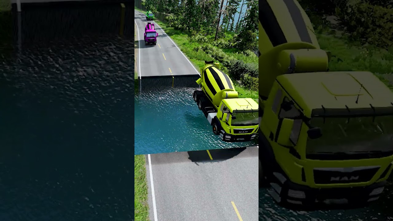 Mixer trucks vs water pit 