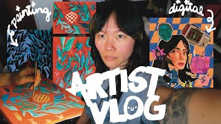 studio vlog ✦ painting, sketchbook, fallout art, packing orders, online art shop, stickers (chill)