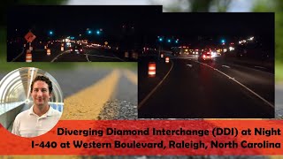 Diverging Diamond Interchange (DDI) at night | I-440 at Western Boulevard, Raleigh, North Carolina